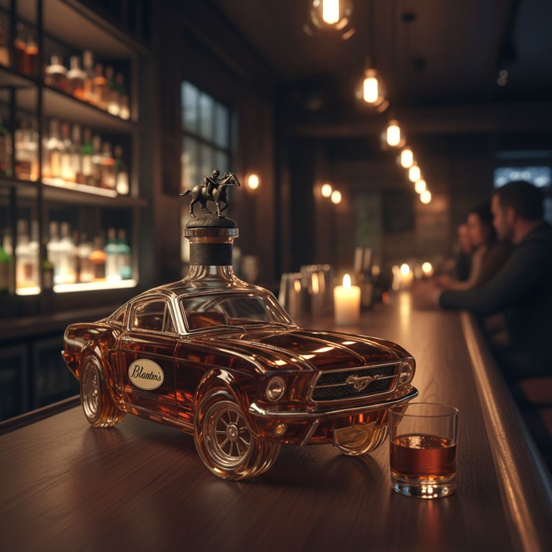 Hoogwaardige glazen whiskey karaf in dynamische auto vorm, perfect voor het bewaren van sterke drank.