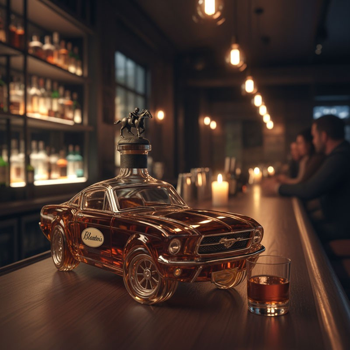 Hoogwaardige glazen whiskey karaf in dynamische auto vorm, perfect voor het bewaren van sterke drank.