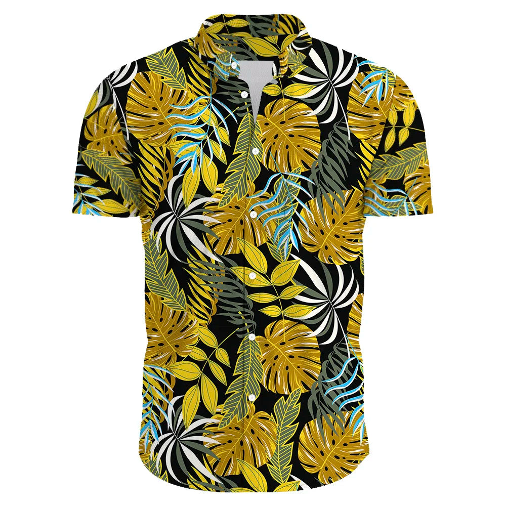 Mannen overhemd met korte mouwen, bloemenprint, in Hawaiiaanse stijl, voor zomerse dagen.