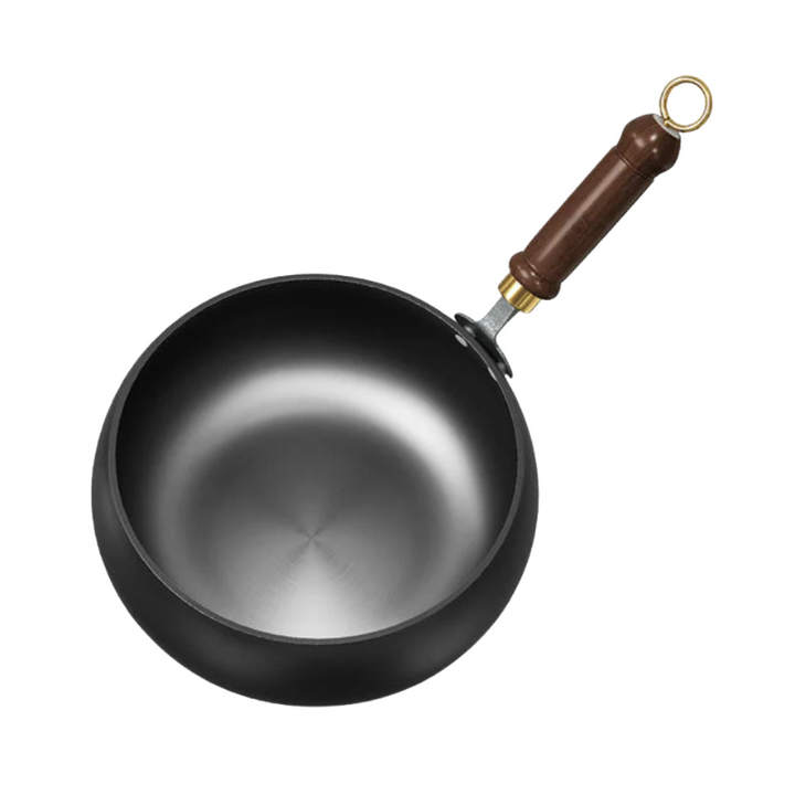 Cuyun gietijzeren wokpan voor gezond koken; PFAS-vrij, krasbestendig en energiebesparend.