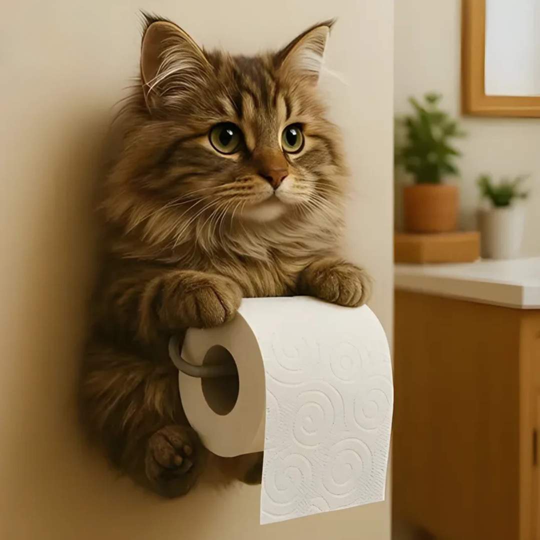 Duurzame hars katten toiletpapierhouder, een speels en artistiek element voor je badkamer.
