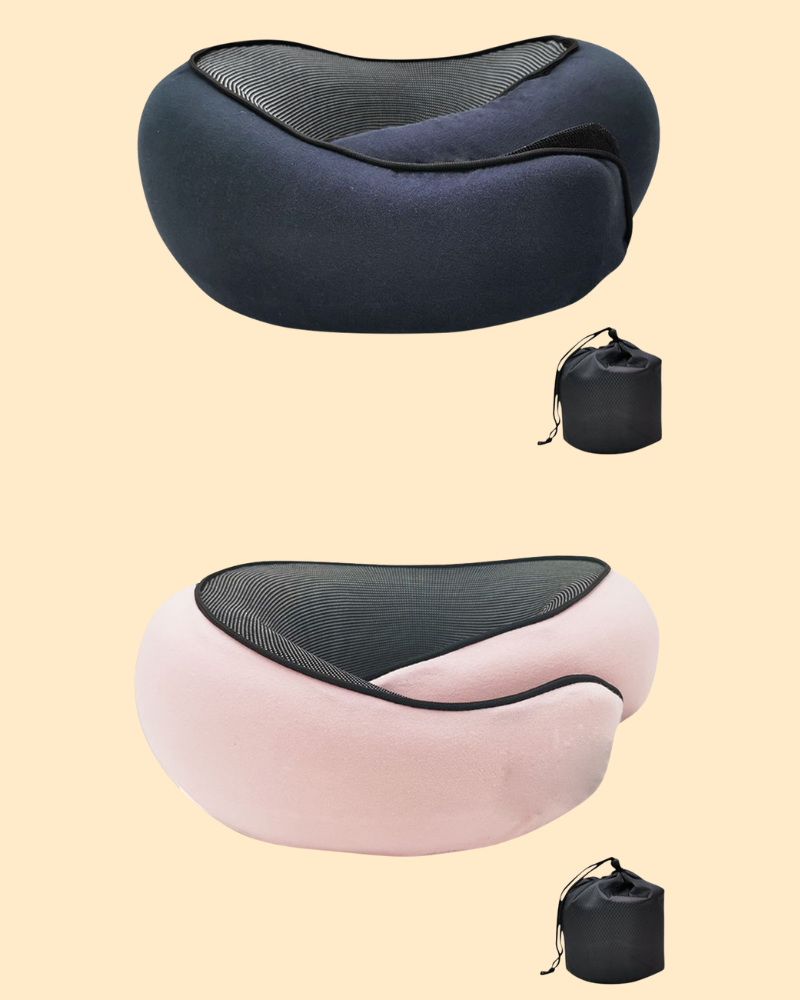 Compact en lichtgewicht reiskussen van traagschuim voor comfortabele ondersteuning onderweg.