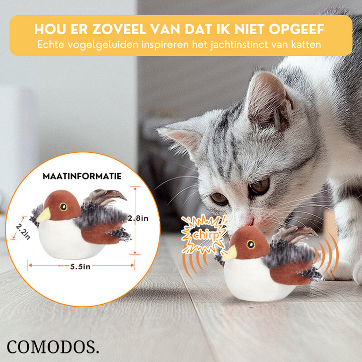 Automatisch bewegend vogel speelgoed voor katten; met sensoren en veren voor eindeloos speelplezier.