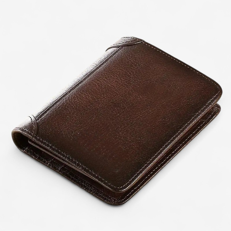 Bruine bifold heren portemonnee met RFID-bescherming, meerdere vakken voor optimale organisatie.