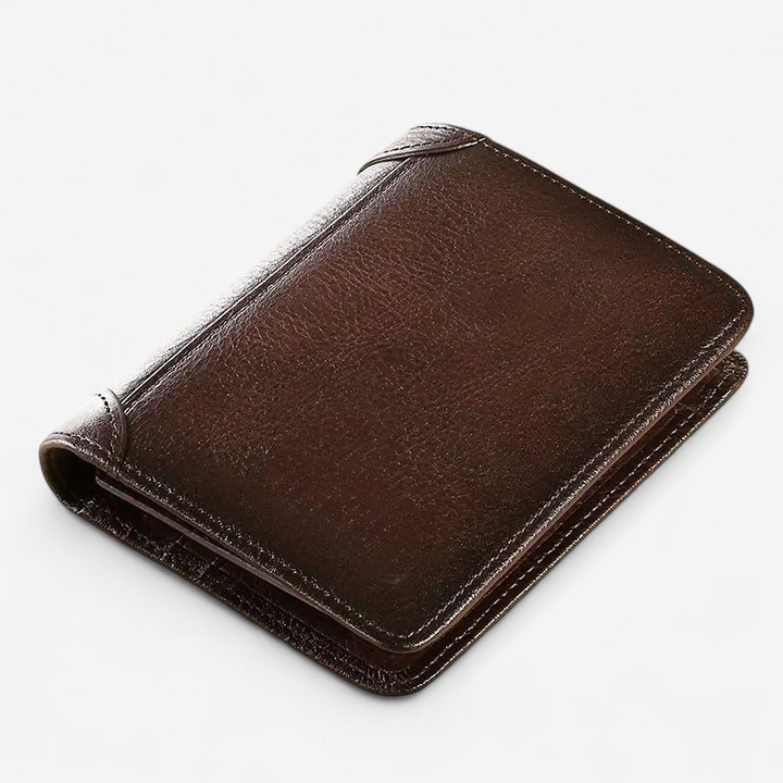 Bruine bifold heren portemonnee met RFID-bescherming, meerdere vakken voor optimale organisatie.