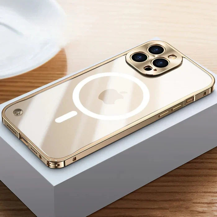 Detail van de MagSafe ring op transparant SteelGuard hoesje voor iPhone 15.