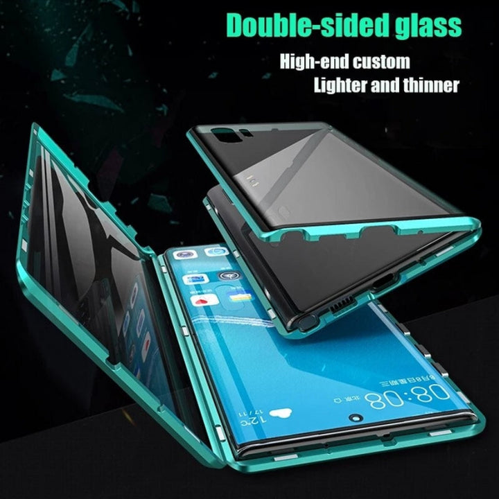 Samsung hoesje met gehard glas en magnetische sluiting, een stijlvol telefoon accessoire voor je Galaxy.