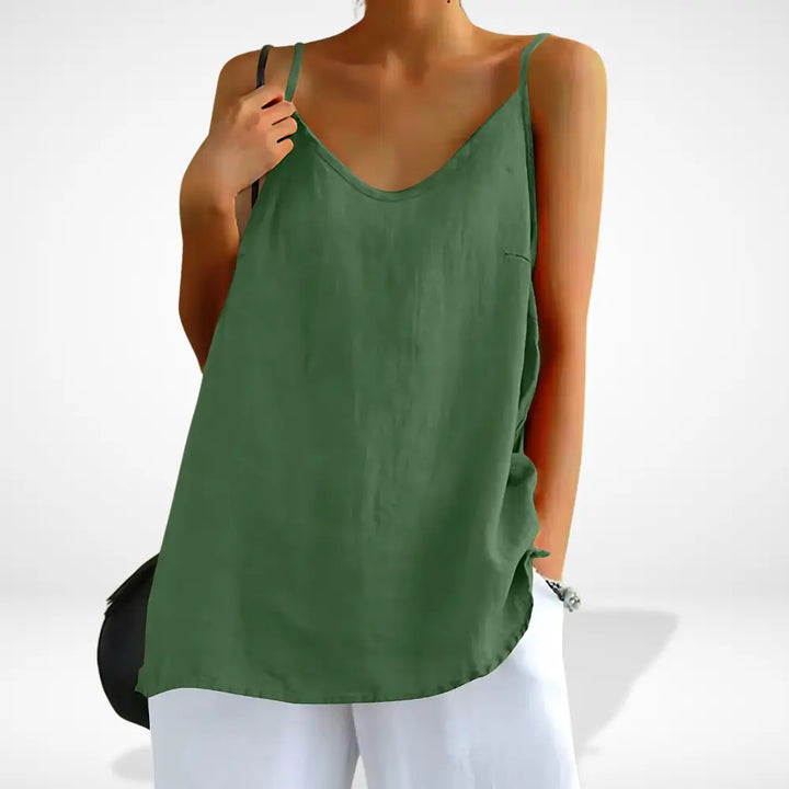 Dames casual zomer top met dunne spaghettibandjes, comfortabel voor dagelijks gebruik of vakantie.