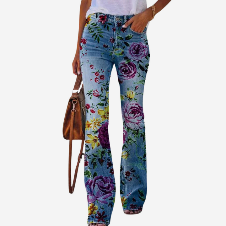 Stijlvolle dames flare spijkerbroek. Trendy jeans met printdetails en wijde pijp voor een casual look.