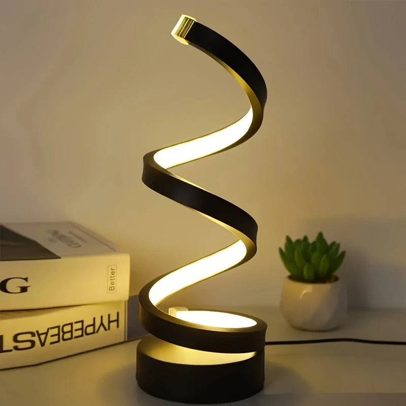 Energiezuinige spiraal LED tafellamp met aanraaksensor; stijlvol zwart modern design voor elk interieur.