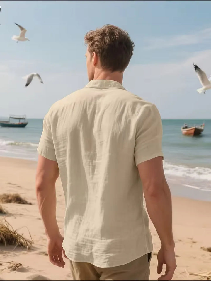 Comfortabel heren zomer overhemd, linnen, korte mouw, ideaal voor vakantie.