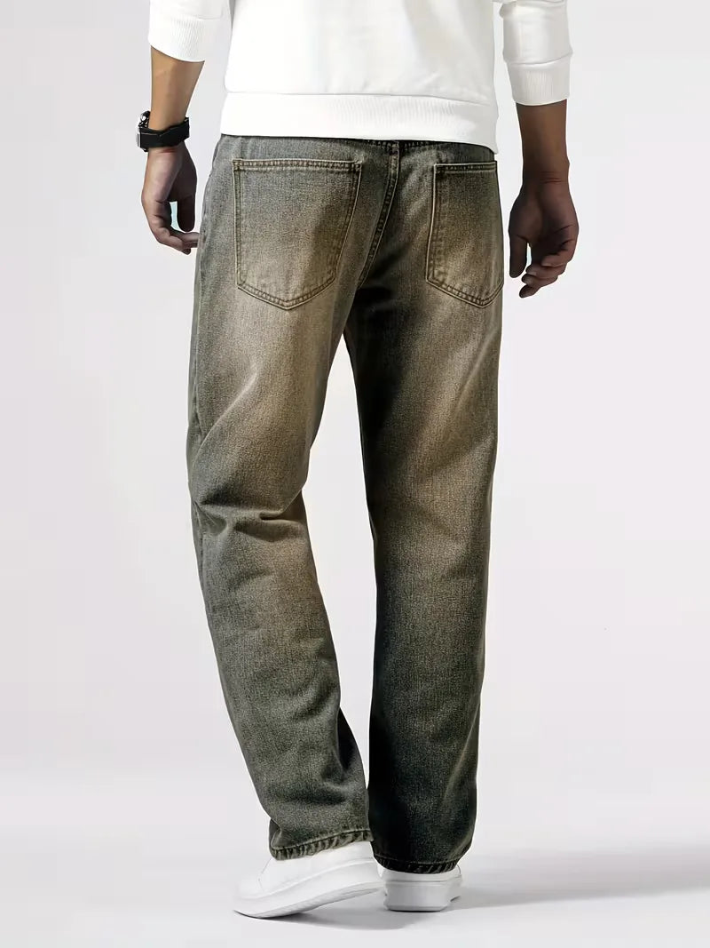 Duurzame denim heren jeans, loose fit met rechte pijp, blauw. Ideaal voor langdurig comfort.
