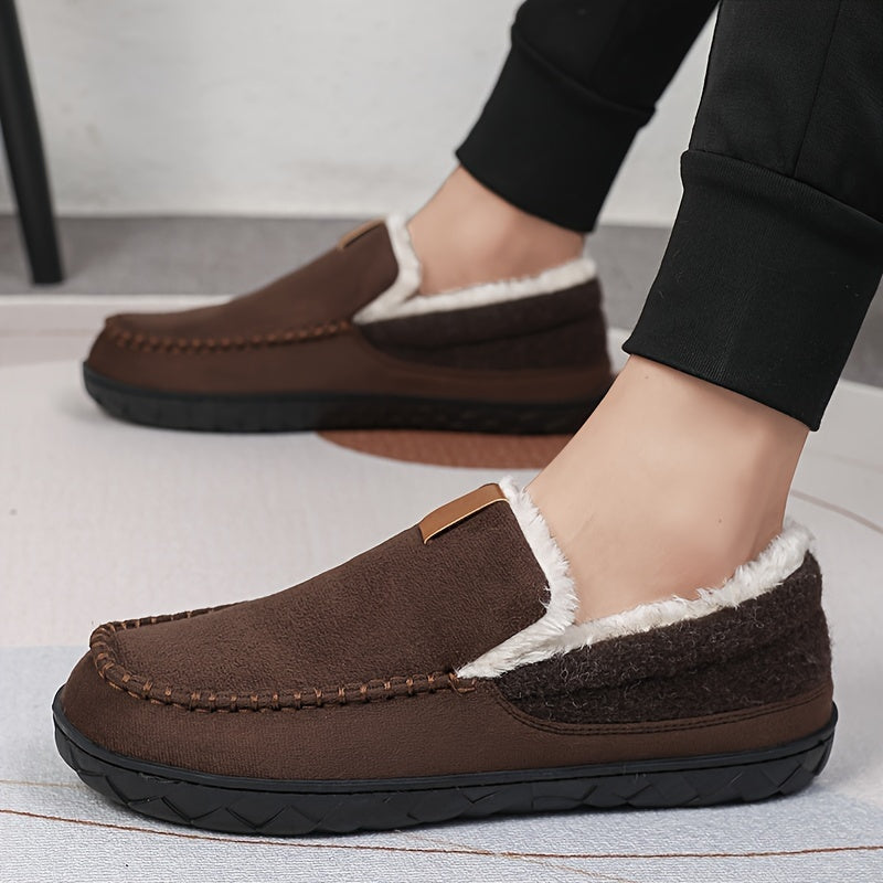 Heren warme pantoffels, donkerblauw, ideaal als comfortabele binnenschoenen voor winteravonden.