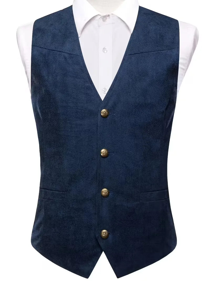 Formeel heren gilet, V-hals en knopen, perfect voor overhemden en pakken.