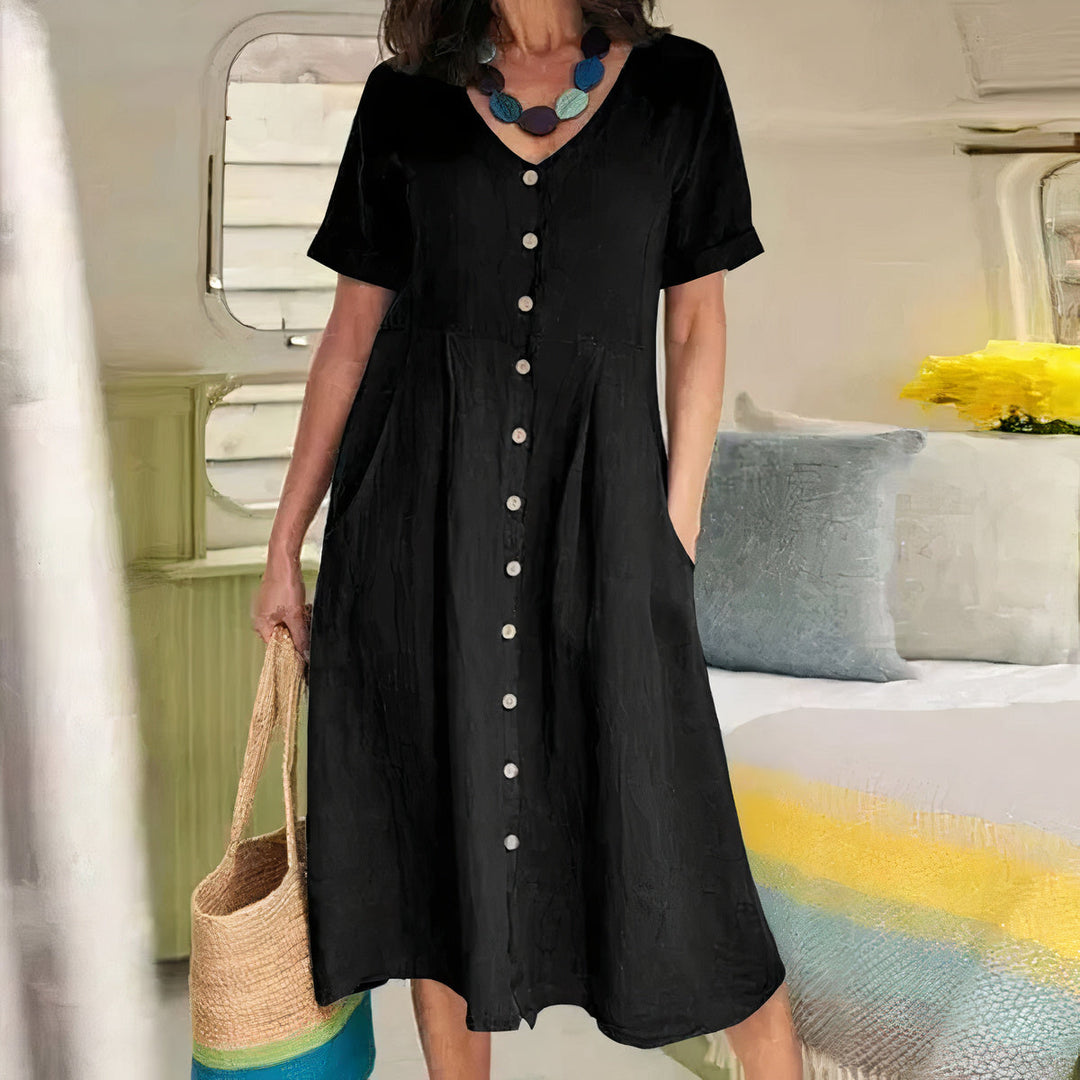 Casual katoen-linnen zomerjurk Noor, ademend en comfortabel, ideaal als strandjurk.