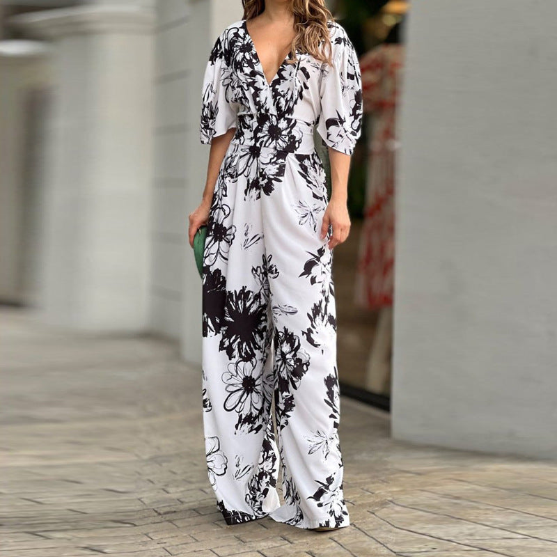 Comfortabele en elegante dames jumpsuit met unieke bloemenprint en hoge taille voor vrouwenmode.