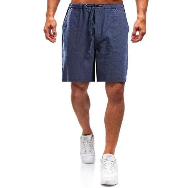 Detailopname van de zachte linnen stof van de heren korte broek Nils. Voor optimaal comfort in de zomer.