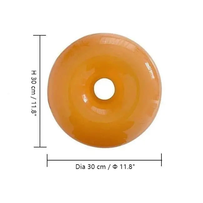 Glazen donut tafellamp, modern design met ingebouwde LED verlichting, ideaal voor bureau.