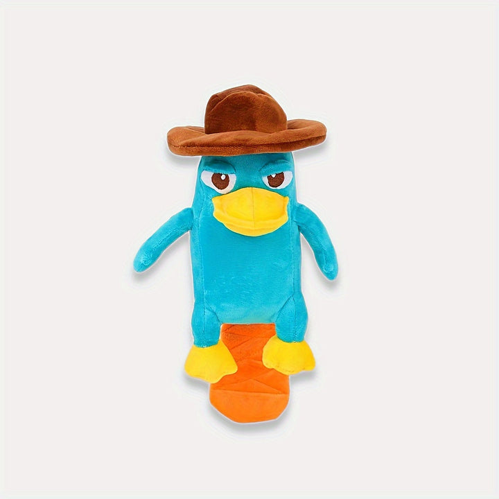 Lachende pluche Perry het Vogelbekdier knuffel, zacht en klaar om te spelen, decoratief speelgoed.