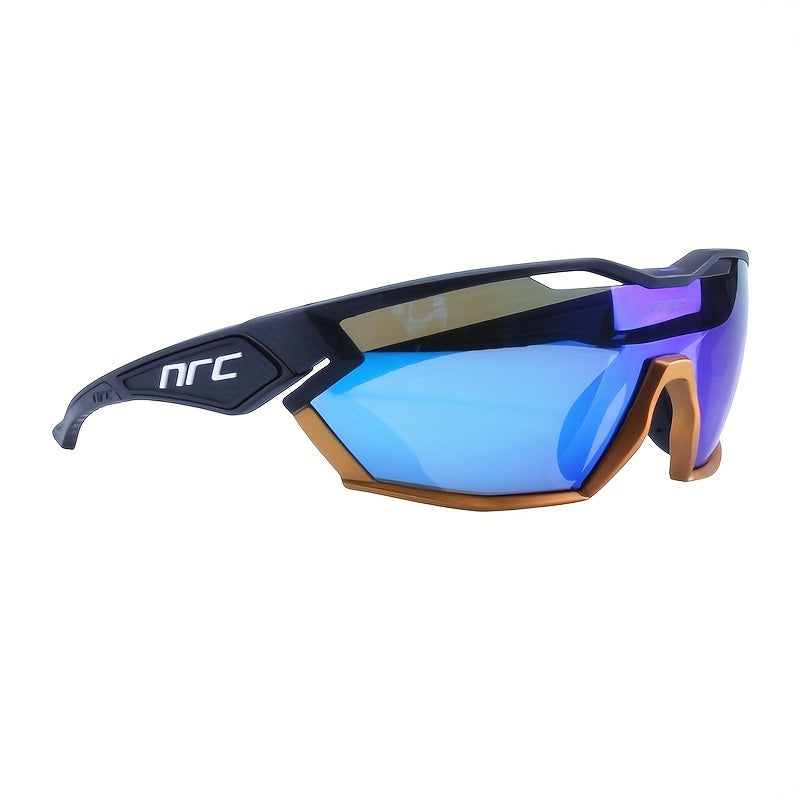 Detail van de polycarbonaat fietsbril, toont verwisselbare lenzen. Essentiële accessoire voor elke sporter.