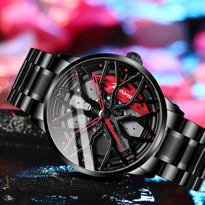 Close-up van de wijzerplaat van het RaceVision herenhorloge, met race-details en precisie.