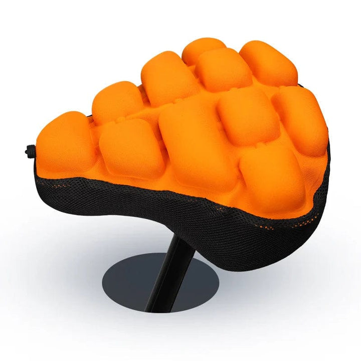 Bovenaanzicht AirSeat fietszadel met ademende textuur en brede zit voor optimale drukverdeling en comfort.