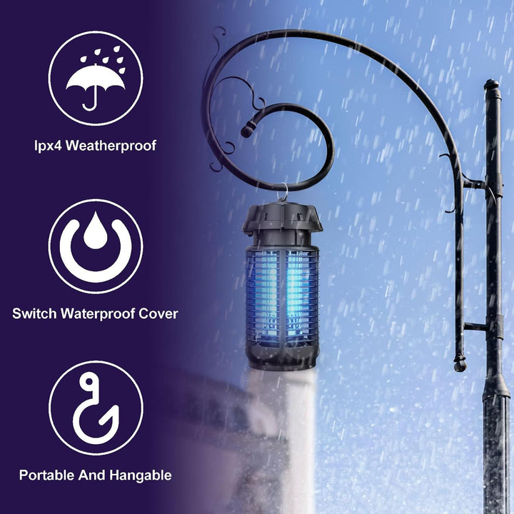 IPX4 waterdichte elektrische insectenverdelger buiten in de regen, perfect voor effectieve ongediertebestrijding in de tuin.