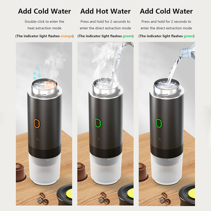 Compacte 3-in-1 Raverno espressomaker voor gemalen koffie en capsules, met alle accessoires getoond.