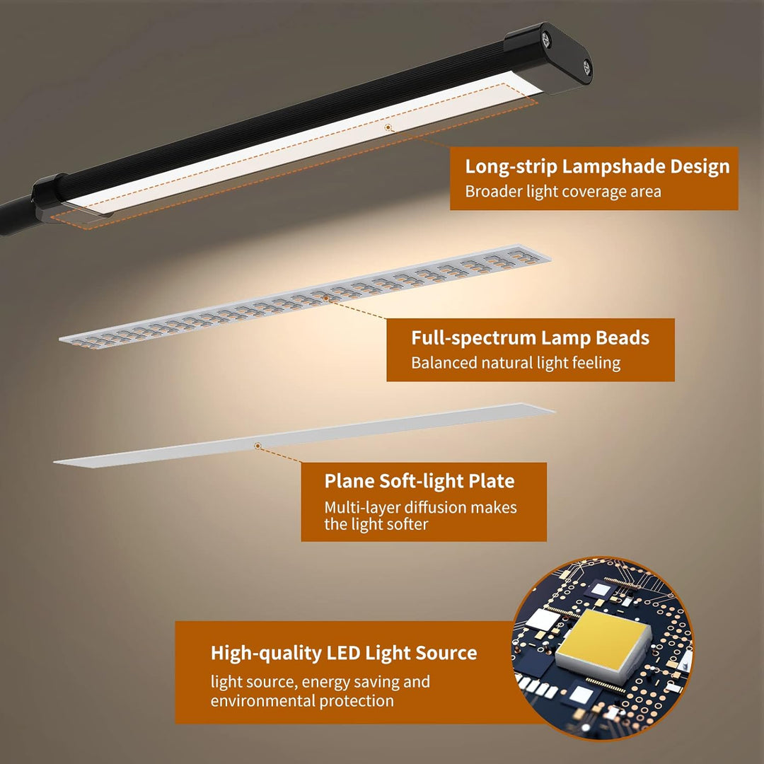 Moderne 77 LED bureaulamp met zwanenhals en handige klem voor flexibele plaatsing. Ideaal voor thuiskantoor.