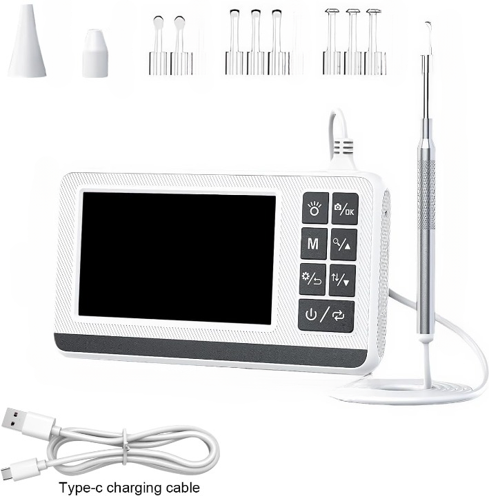 Close-up van de digitale otoscoop met helder HD scherm, toont functionaliteit voor gedetailleerde oorinspectie en -hygiëne.