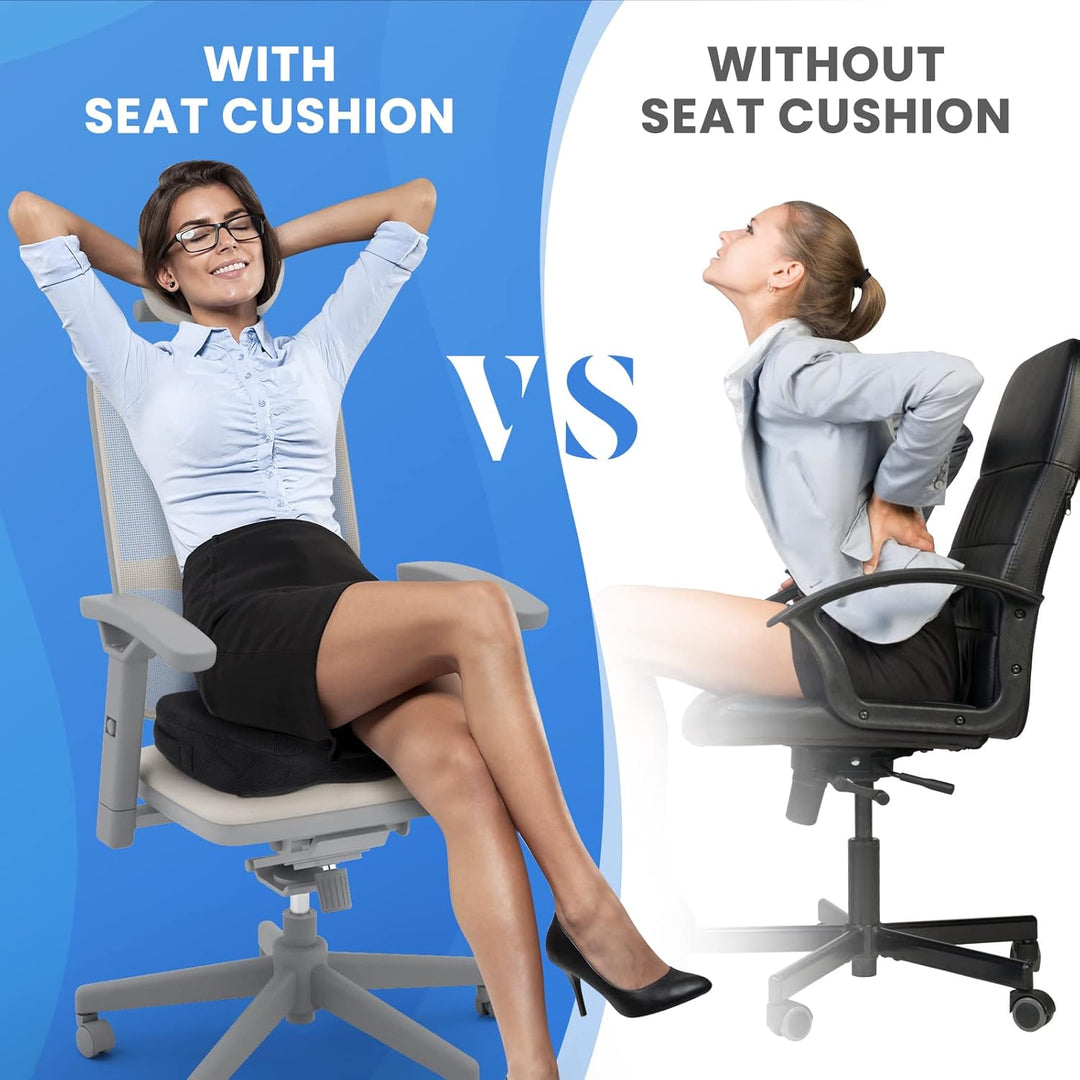 Memory foam zitkussen voor bureaustoel. Ergonomisch design voor beter zitcomfort op kantoor.