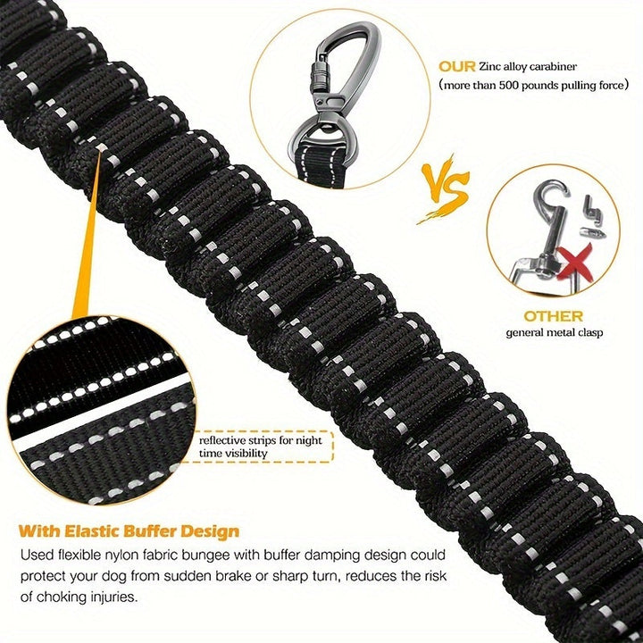 Reflecterende nylon hondenriem met bungee, ideaal voor wandelingen en het comfort van grote honden.