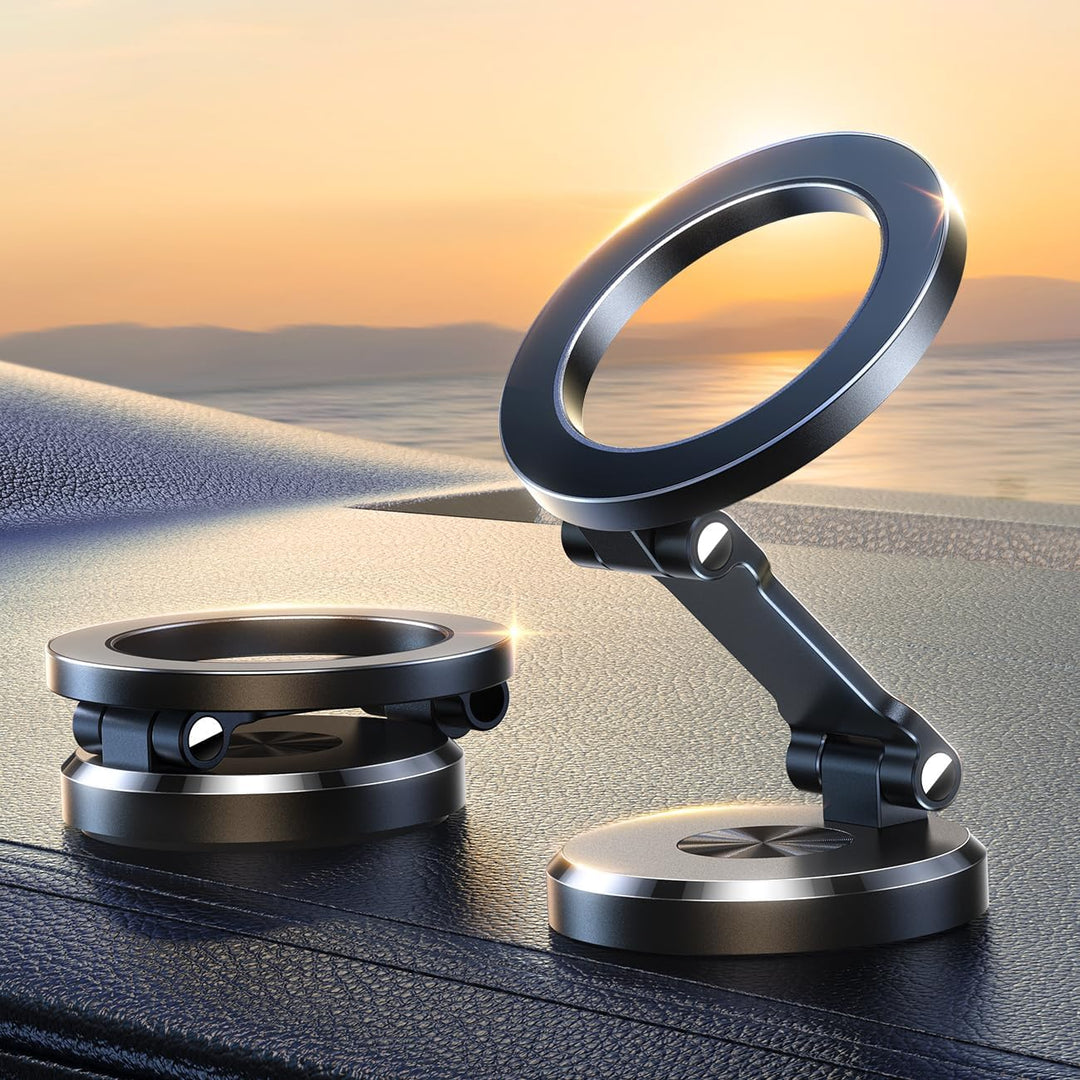 Opvouwbare 360° magnetische telefoonhouder voor auto, universeel en verstelbaar voor elke smartphone.