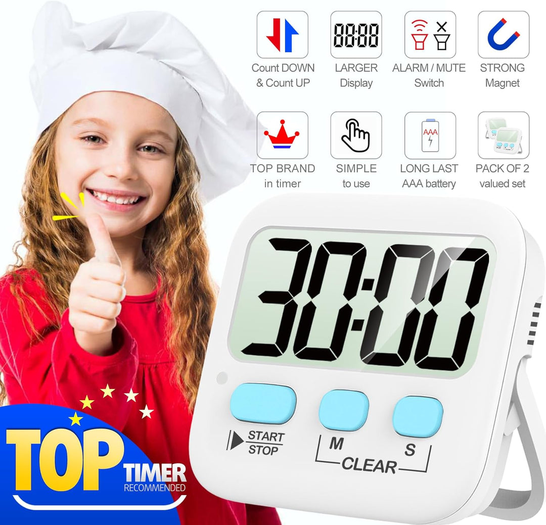 Praktische 2-pack digitale keukentimers, perfect cadeau voor kookliefhebbers. Magnetisch.