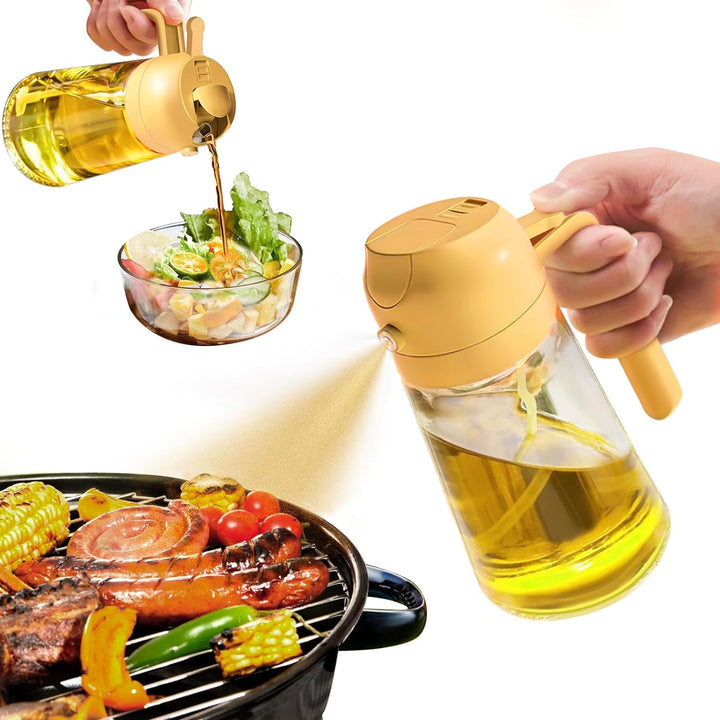 Veelzijdige 2-in-1 oliedispenser/sprayfles van 470ml, perfect voor koken, grillen en braden.
