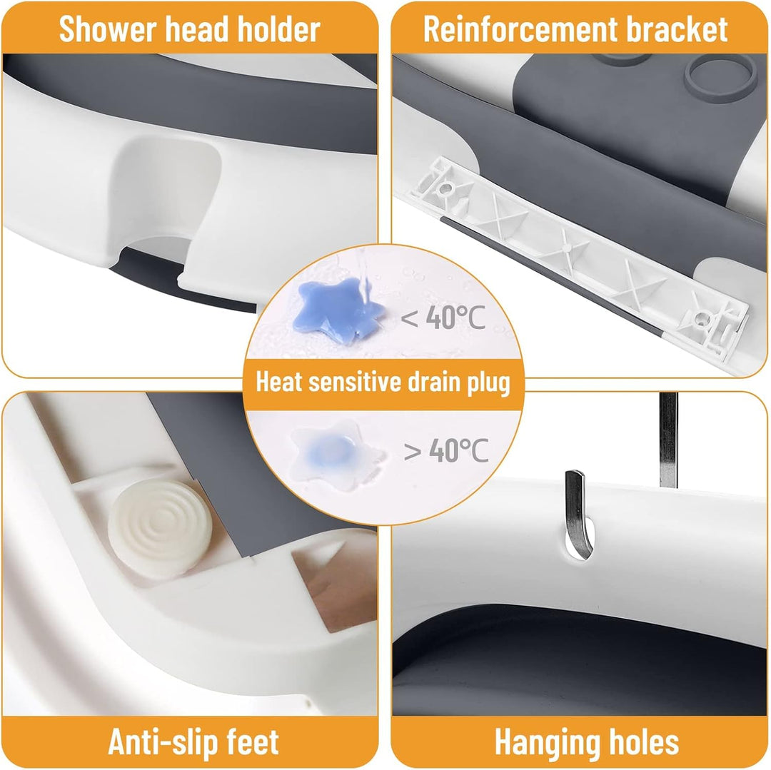 Modern opvouwbaar babybadje met duurzaam antislip badnet, ergonomisch ontwerp voor comfortabele babyverzorging.