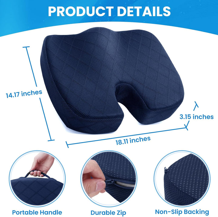 Comfortabel zitkussen met memory foam voor je autostoel. Vermindert rugpijn tijdens reizen.