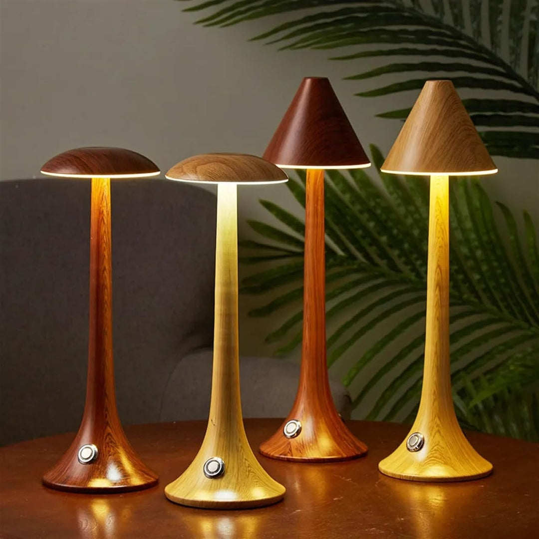 Compacte design paddenstoel lamp met warm LED licht, ideaal voor een gezellige sfeer.