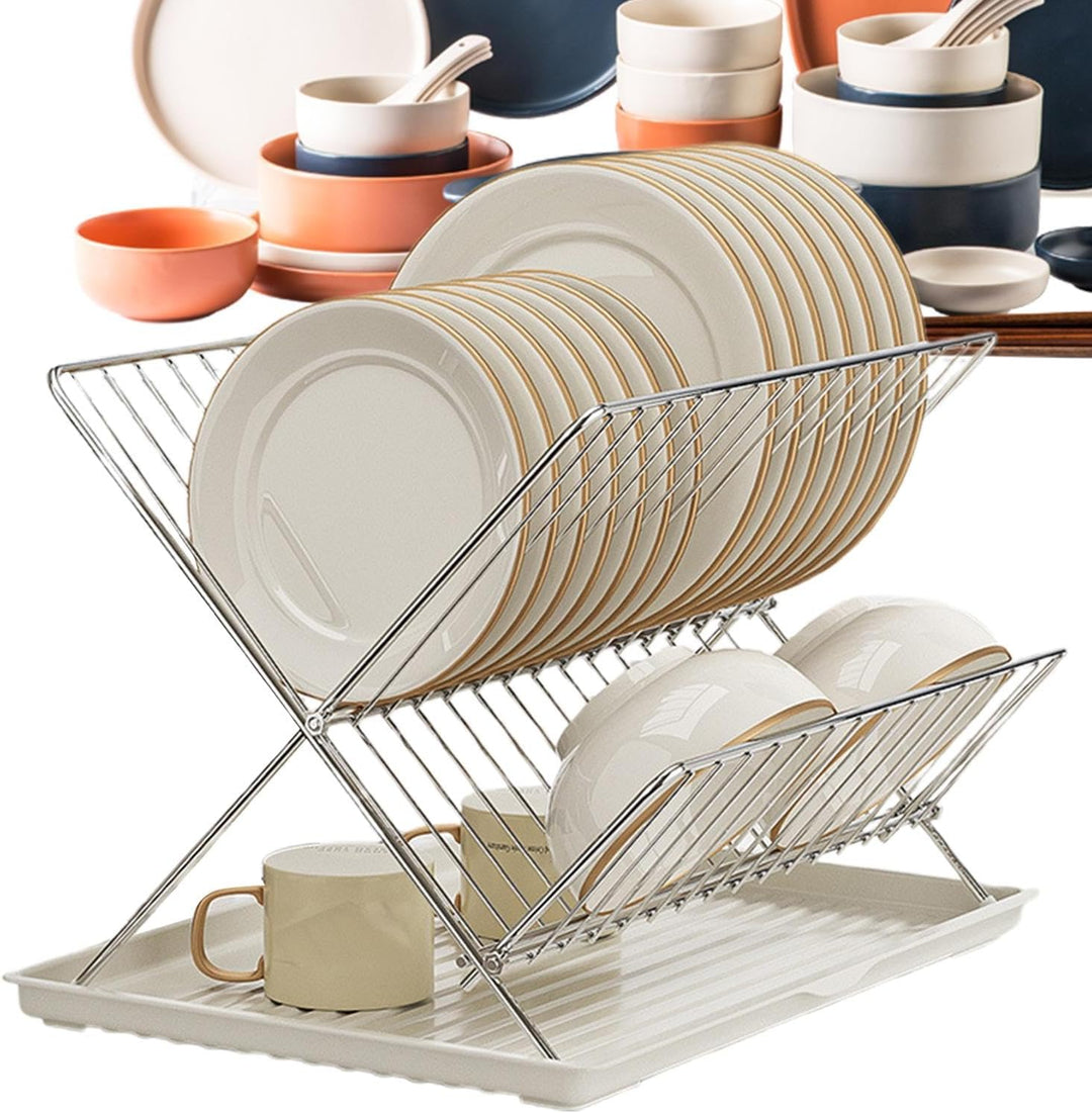 Duurzaam 2-laags afwasrek, vouwbaar en stevig, perfect voor dagelijks gebruik in de keuken.