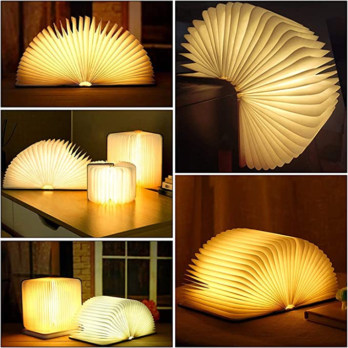 Warme sfeerverlichting met deze draadloze boekenlamp, perfect voor een gezellig interieur.