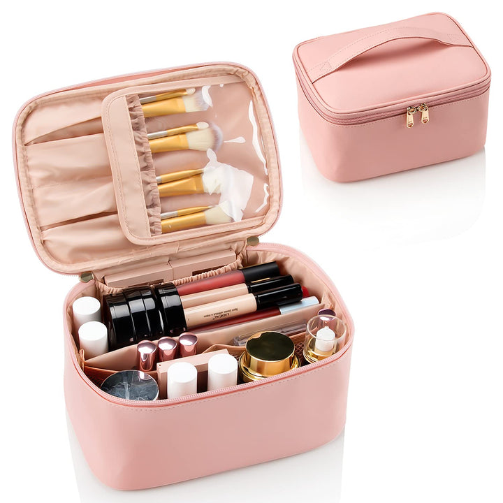 Georganiseerde make-up organizer voor dames, een must-have reisaccessoire.