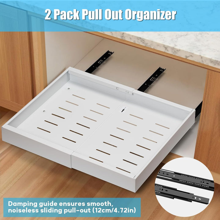 Zware kwaliteit uittrekbare lademanden (2-pack) met verstelbare rails, ideaal voor diepe kasten.