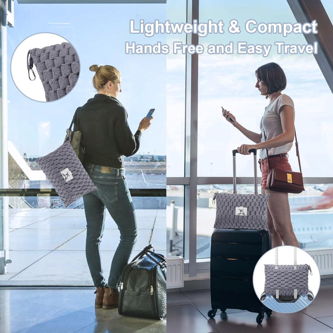 Reisdeken Trevora met bagagehoes, bevestigd aan koffer. Ideaal voor handsfree reizen.