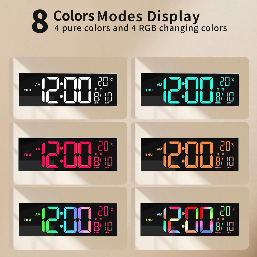 Lumeris RGB wekker met groot display, datum, temperatuur en afstandsbediening voor slaapkamer of kantoor.