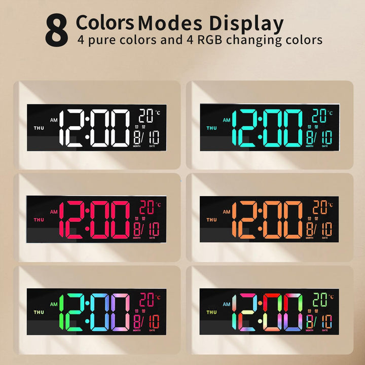 Lumeris RGB wekker met groot display, datum, temperatuur en afstandsbediening voor slaapkamer of kantoor.