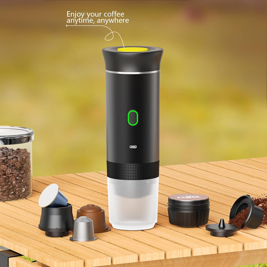 De compacte Raverno draagbare espresso koffiemaker past in elke tas, voor koffie on the go.