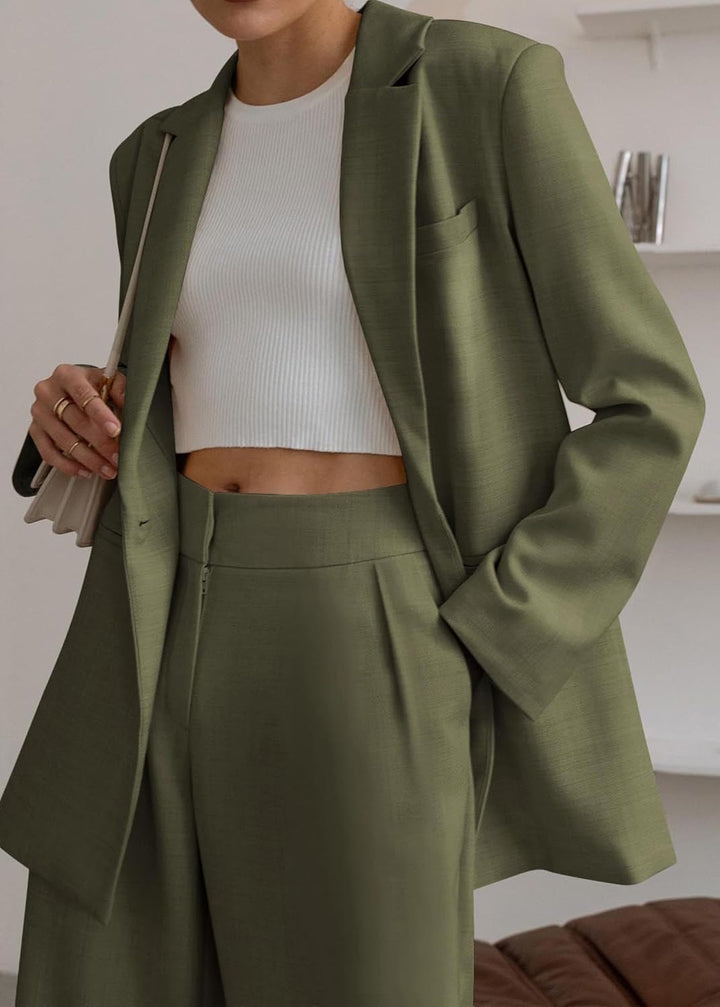 Zakelijke dames Mia blazer en pantalon set, elegant en comfortabel, perfect voor werk.