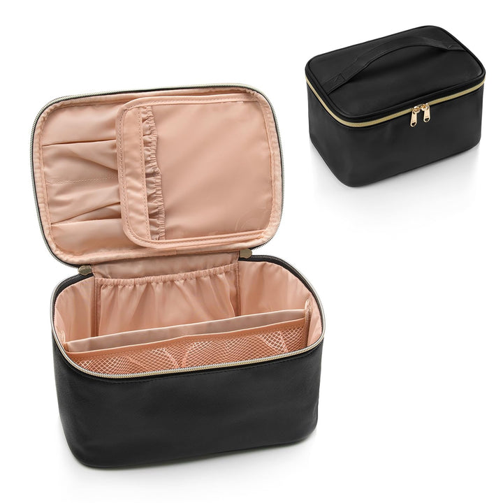 Draagbare make-up organizer met handvat, makkelijk mee te nemen op reis.