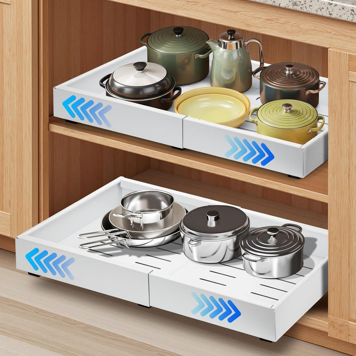Twee uittrekbare kastlades voor optimale opbergruimte in keuken of badkamer.