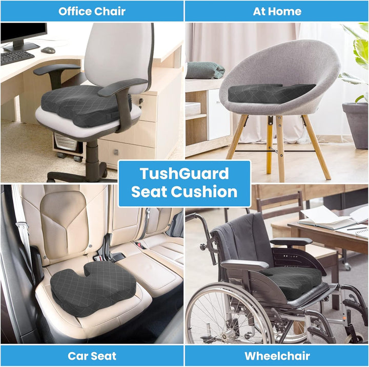 De oplossing voor rugpijn: memory foam zitkussen. Comfort voor autostoel en ergonomische bureaustoel.